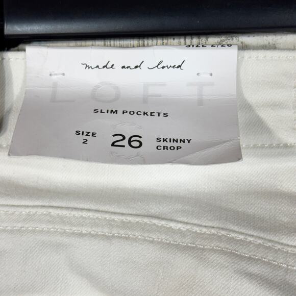LOFT SZ 26/2 Skinny Crop Jeans Mid-Rise Stretch Frayed Hems Pocket Zip-Fly White - Picture 7 of 12